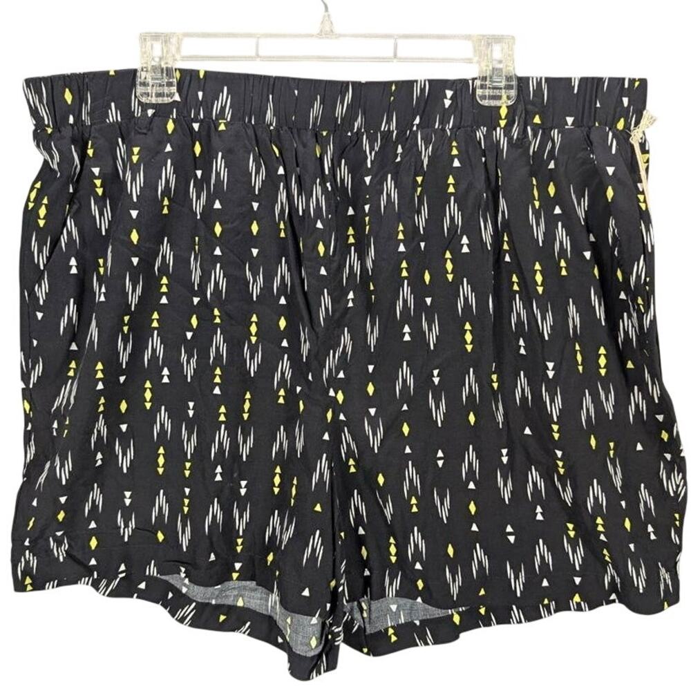 Dept222 Shorts Womens 2X Black Geometric Elastic Waist Side Pockets Viscos Boho